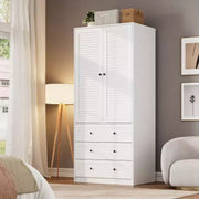 Armario ropero COZONY con 3 cajones y 2 puertas, clóset de madera moderno para dormitorio, armario de pie resistente de color blanco