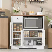 GustoWave Alacena de cocina para microondas con almacenamiento, 3 puertas, 1 cajón y estantes ajustables, gabinete de despensa