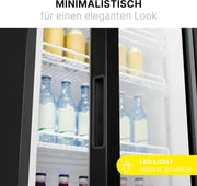 Refrigerador Bomann® con puerta de cristal | Nevera para bebidas con cerradura | 6 estantes de altura ajustable | 30 kg por estante | 347 litros | Refrigerador grande | Enfriador de botellas con luz LED | KSG 7351 negro