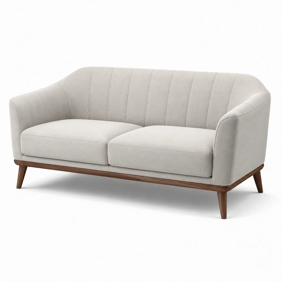 Sofá de 2 plazas de tela gris beige con estructura de madera