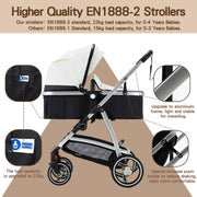 Cochecito 3 en 1 Gcarebb, silla de paseo con portabebés, cochecito completo con altura ajustable, cochecito combinado con marco de aluminio para recién nacidos de 0 a 4 años