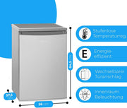 Frigorífico con congelador Bomann® | Frigorífico pequeño con 120L de capacidad útil | Refrigeración 107L y congelación 13L | Nevera con 3 estantes en la puerta y 2 estantes de cristal | Bisagra de puerta reversible | KS 2184.1 inox