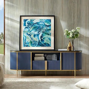 Mueble de TV de lujo moderno, centro de entretenimiento, con superficie de mármol sintético