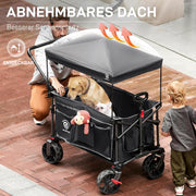 Carrito plegable EA-TR-21830S 225 L hasta 150 kg con freno, techo, manillar de empuje y tracción, 4 ruedas