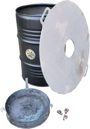 Set completo de barril para fuego, plancha de 100 cm, barril de barbacoa, plancha, cesta de fuego, set de espaciadores, negro
