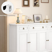 Aparador FirFurd, mueble de cocina con encimera, armario buffet para cocina y salón, mueble de salón con 3 cajones y 4 puertas, buffet de cocina con estante ajustable, 134x87x40 cm, blanco