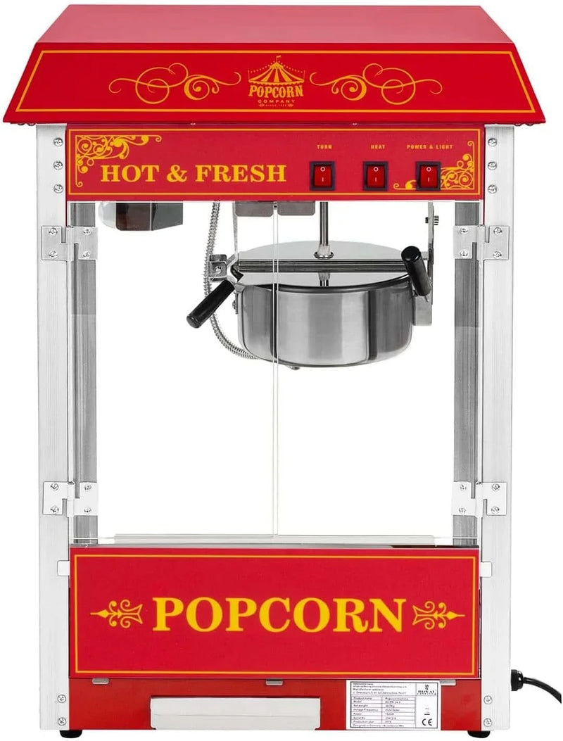 Máquina de palomitas 1500W 5 kg/h diseño retro roja acero inoxidable vidrio aluminio máquina comercial de palomitas