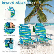 Tumbona COSTWAY, silla de playa plegable, 5 posiciones ajustables, portavasos, toallero, bolsillos, reposacabezas, correas, sillón para playa, piscina, jardín, carga de 150 kg (verde, 2 unidades)