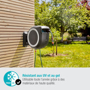 Enrollador de manguera de pared Gardena RollUp L (blanco) – Longitud 30 m – Ø 13 mm – Garantía de 5 años – Carrete pivotante a 180° – Kit completo con lanza, conectores, manguera y soporte de pared incluido (18627-20)