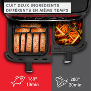 Freidora de aire Moulinex Dual XXL 11L, 8 personas o más, cesta grande hasta 3 kg, 7 programas predefinidos, Dual Easy Fry XXL, EZ9428F0, negro