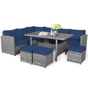 Conjunto de comedor de ratán para patio de 7 piezas Costway, sofá seccional y otomana - Ver detalles