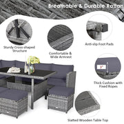 Conjunto de comedor de ratán para patio de 7 piezas Costway, sofá seccional y otomana - Ver detalles