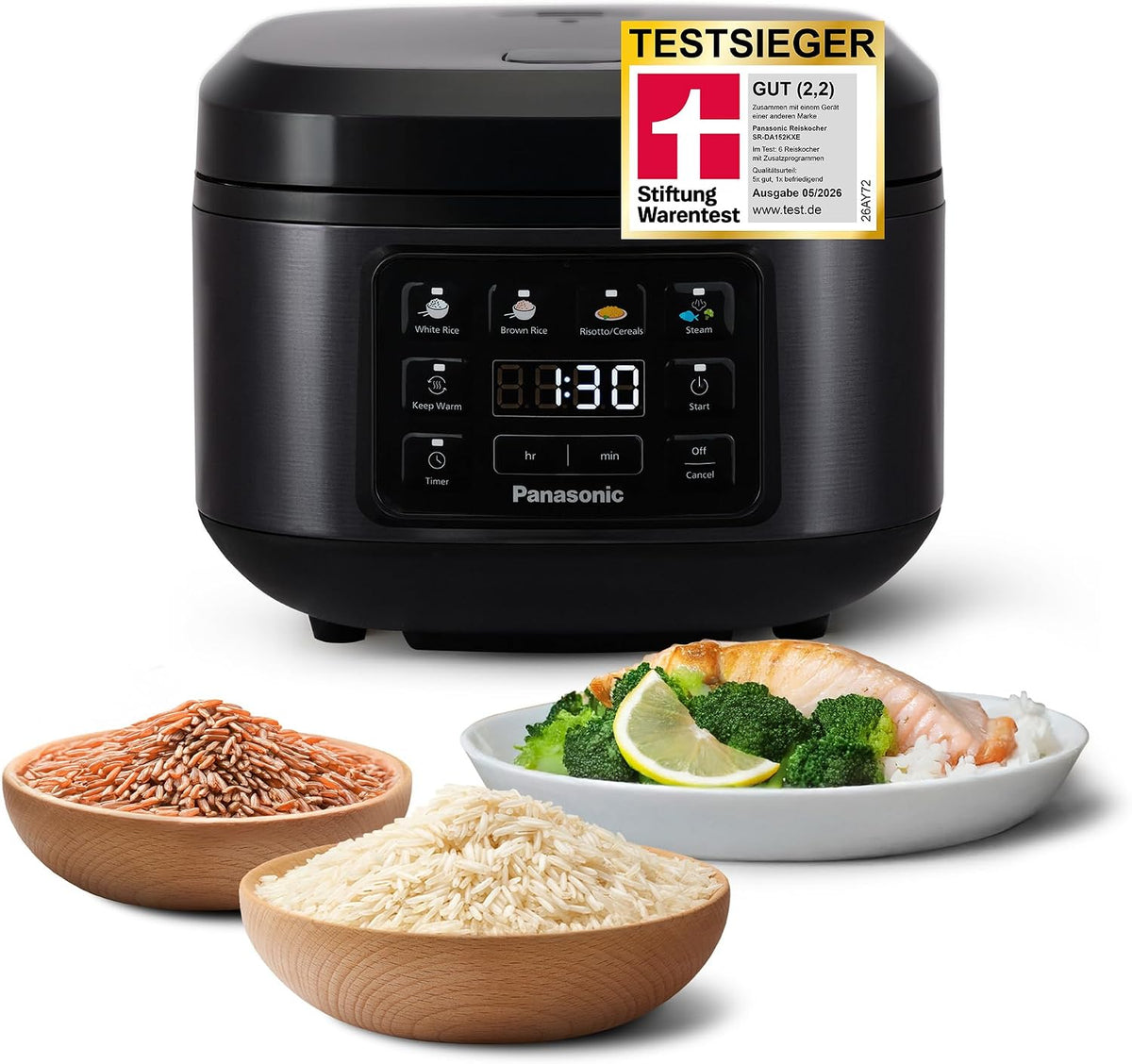 Panasonic SR-DA152KXE Arrocera automática con vaporera, 1,5 litros, 8 tazas, lógica difusa (Fuzzy Logic), indicador de proporción de agua, libre de BPA, función de mantener caliente, inicio programado, piezas aptas para lavavajillas, negro