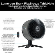 Ventilador Shark FlexBreeze silencioso, ventilador híbrido con y sin cable, portátil, para interiores y exteriores, resistente a los rayos UV y al agua, ultra potente, ultra silencioso, blanco FA220EU
