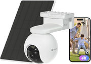 Cámara de vigilancia WiFi exterior inalámbrica EZVIZ 4K (8MP) + panel solar de 5W, detección de personas/vehículos, cámara solar exterior 360°, modo AOV, defensa activa, kit CB8 Pro 4K