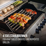 Barbacoa de gas Enders® MONROE PRO 4 SIKR TURBO, 4 quemadores de acero inoxidable, hornillo lateral, quemador trasero por infrarrojos, ventana de visualización, HEAT RANGE™, SWITCH GRID™, 800 °C TURBO ZONE™, SIMPLE CLEAN™, #8362