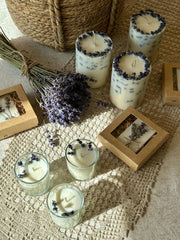 Vela de soja con lavanda seca, aroma relajante, 9 cm x 7,5 cm
