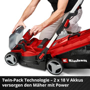 Cortacésped inalámbrico Einhell RASARRO 36/42 Kit Power X-Change (36V, 42 cm de ancho de corte, hasta 725 m², motor sin escobillas, caja colectora de 50L, función de mulching, incl. 2x 5,2Ah + 1x cargador doble)