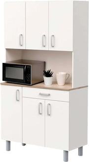 Miroytengo Mueble Auxiliar de Cocina, Alacena, Buffet 6 Puertas Color Blanco y Roble Kronberg 101 x 185 cm