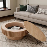 Mesa de centro redonda moderna de madera maciza chapada con almacenamiento