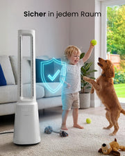 Ventilador sin aspas Pro Breeze OmniAir de 105 cm con purificador de aire: ventilador inteligente para el hogar, Wi-Fi, aplicación, filtro HEPA 13, 10 velocidades: ventilador de torre muy silencioso, 5 modos, oscilación automática de 75°