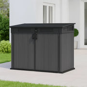 Caseta de jardín 190 x 110 x 132 cm gris/negro resina con suelo y tapa hidráulica
