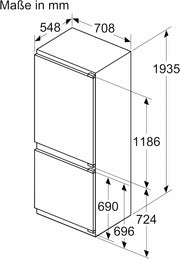Siemens KB96NVFE0 iQ300, Frigorífico combinado encastrable XXL inteligente, nicho de 194 x 71 cm, 285 L refrigeración + 98 L congelación, Fabricado en Alemania, noFrost, hyperFresh para mayor frescura, muy silencioso, bisagra plana
