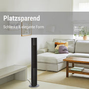 Ventilador de torre Stadler Form Peter, energéticamente eficiente y silencioso con 29 dB(A), con mando a distancia, función de oscilación, 6 velocidades, temporizador de 7 horas, luces LED regulables, adecuado para el dormitorio, negro