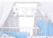 Set completo de cuna Baby Delux, cama casita de 60x120 cm, color blanco, con cajón, barrera anticaídas, colchón, ropa de cama y set de decoración (Prince Stars)