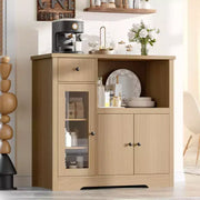 GustoWave Alacena de cocina para microondas con almacenamiento, 3 puertas, 1 cajón y estantes ajustables, gabinete de despensa