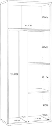 FORTE NET106 Armario 70 180, armario multiusos pequeño, armario para aspiradora, trastero, 2 puertas con estantes, blanco con decoración de madera: roble Sonoma, 69 cm de ancho x 179 cm de alto x 35 cm de profundidad