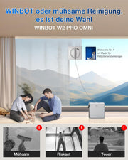 Robot limpiacristales ECOVACS WINBOT W2 PRO Omni con estación multifunción 6 en 1, carga durante el funcionamiento, cabezal de pulverización de 3 boquillas, protección de 12 niveles, planificación de rutas Win-SLAM 4.0, blanco