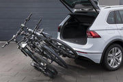 Portabicicletas de enganche Fischer ProlineEvo 2, para 2 bicicletas hasta 60 kg de carga útil, apto para bicicletas eléctricas, premontado, bloqueable, plegable