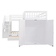 Litera en forma de L Whisen Modern Design, cama individual sobre matrimonial, con 3 cajones, escritorio portátil y armario
