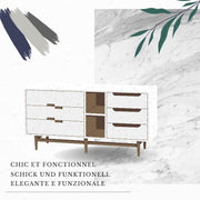 Meble Masztalerz Cómoda con frentes en blanco brillante y 5 cajones de 70 cm, aparador para salón y dormitorio, Al.: 124,5 cm, An.: 70 cm, Pr.: 39 cm - Cómoda con cajones - Cajonera