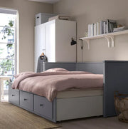 HEMNES Cama nido con 3 cajones, gris, 80x200 cm