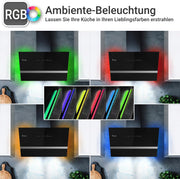 Campana extractora KKT KOLBE 80 cm | 782 m³/h recirculación extracción | Inclinada | Campana de pared | Cristal negro | Smart WiFi App WLAN | Iluminación LED RGBW | EASY8005SM