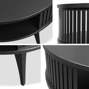 Mesa de centro Mirjan24 con estante Rajkon, forma redonda, patas de metal, mesa de café, mesas de salón, mesa auxiliar, mesa de sofá, mesa de té (roble Craft dorado, negro)