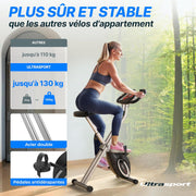 Ultrasport F-Bike Bicicleta estática plegable | Extra silenciosa hasta 130 kg con sillín cómodo, bicicleta estática plegable