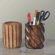 Portalápices de madera de mango maciza, tono de madera natural u oscuro, 12 cm de altura