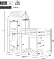 Cama infantil 90x200 cm, litera para 2 niños, cama alta con protección anticaídas, litera en forma de casa del árbol para niños y niñas, cama individual de madera maciza, cama de juegos, sin colchón, gris