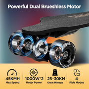 Patineta eléctrica con control remoto OLED, motor dual de 2000 W, 45 km/h máx., autonomía de 30 km, resistente al agua IPX4