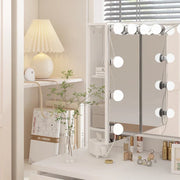 Tocador de maquillaje LED de lujo con 9 cajones, elegante estación de maquillaje
