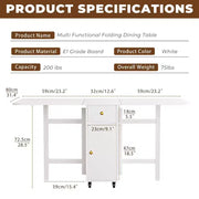 Mesa de comedor plegable ATJafurn de 59'' con alas abatibles para espacios pequeños, mesa de cocina extensible de madera rectangular con ruedas y almacenamiento