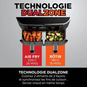 Freidora de aire NINJA Foodi DualZone, 2 compartimentos, 2 zonas de cocción independientes, capacidad de 7,6 L, freidora de aire 6 en 1, máx. 240 °C, piezas antiadherentes extraíbles aptas para lavavajillas, negro AF300EU