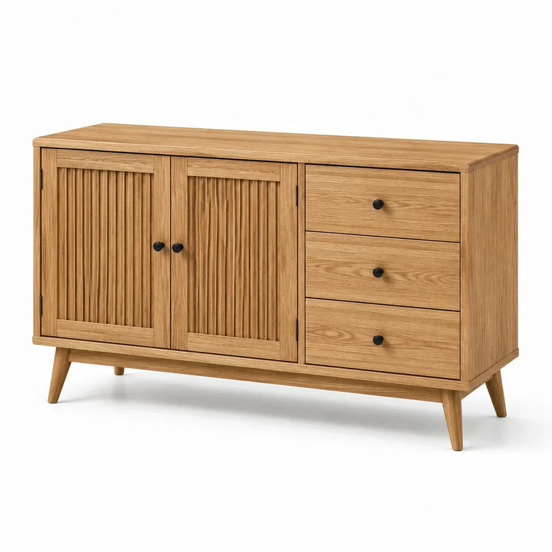 Aparador de madera de roble con 2 puertas y 3 cajones