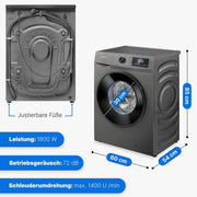 Lavadora Bomann® 8kg | máx. 1400 r.p.m. | 10 años de garantía en el motor | motor inverter robusto, silencioso y duradero | 15 programas de lavado | pantalla LED | con función de vapor | WA 7185 Titan - Negro