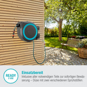 Gardena Caja portamanguera de pared RollUp XL (turquesa) 35 m: riego flexible para jardines grandes, caja portamanguera orientable, incluye manguera de calidad Gardena de 35 m y ayuda de montaje (18630-20), negro