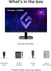 Monitor Gamer ViewSonic VX2757-2K-PRO de 27 pulgadas, WQHD 2560 x 1440p, 200Hz, 1ms MPRT, compatible con G-Sync, HDR10, IPS, 2 HDMI, DisplayPort, sin parpadeo