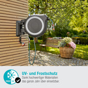 Caja portamanguera de pared Gardena RollUp XL 35 m, exclusiva para Amazon: riego flexible para jardines grandes, caja portamanguera giratoria, incluye manguera de calidad de 35 m con lanza y boquilla de limpieza (18632-60)